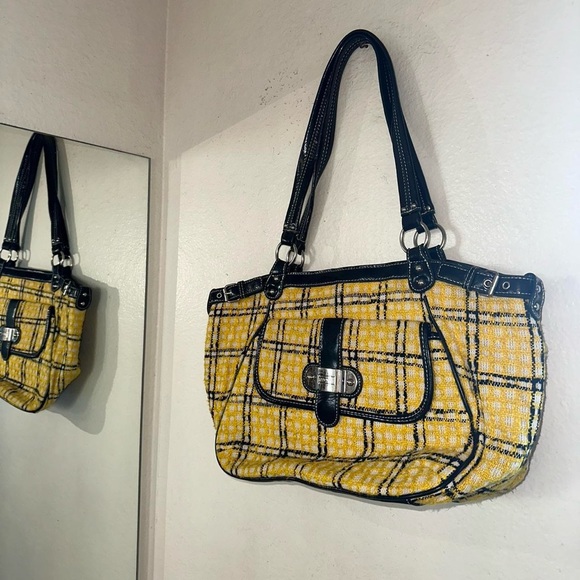 Y2K Yellow and Black Tweed Merona Handbag - Picture 2 of 8